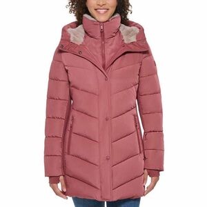 Andrew Marc Women's Puffer Jacket with Faux Fur Hood - Mauve